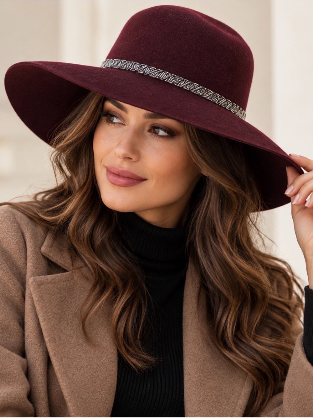 Nordstrom Wide-Brim Fedora Hat in Burgundy with Braided Band